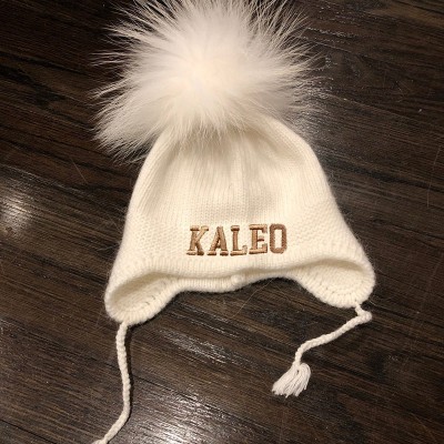  Personalized Embroidered Beanie Monogram Hat with Fur Pom-Pom