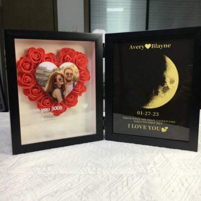 Custom Flowers Frame with Real Moon Phase for Anniversary