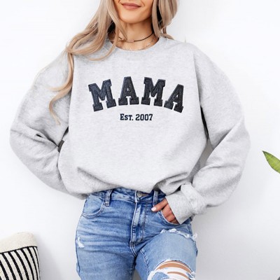 Custom Embroidered Mama Sweatshirt with Kids Names on Sleeve New Mom Hoodie