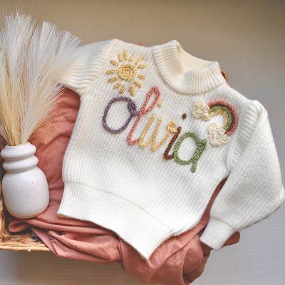 Personalized Baby Girl Sweater- Birth Announcement Pregnancy Gift