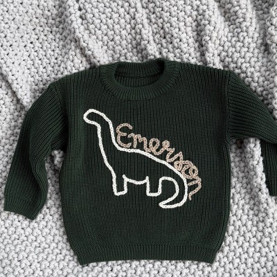 Personalized The Dino Sweater Hand Embroidered Baby Sweater
