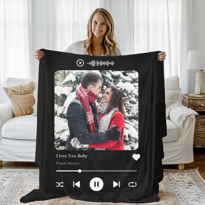 Personalised Spotify Song Music Blanket Gift for Couples Anniversary