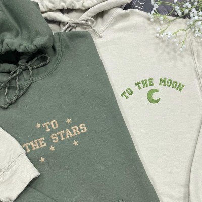 Personalised Embroidered CouplesThe Moon Stars Matching Hoodie Anniversary Gift