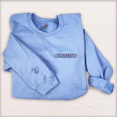 Personalised Embroidery Roman Numeral Hoodie with Sleeve Initials Anniversary Gift