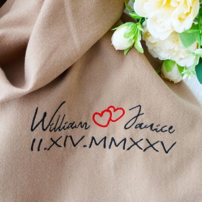 Personalised Roman Numeral Embroidered Scarf Valentines Day Anniversary Gift