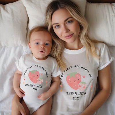 Personalised Mum and Baby First Matching Shirt with Charming Lemon or Strawberry Design