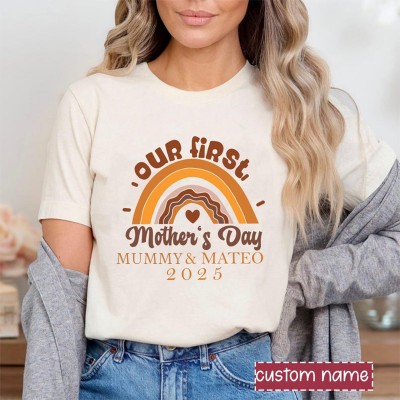 Personalised Our First Mother's Day Rainbow Shirt Mama Mini Matching Tee