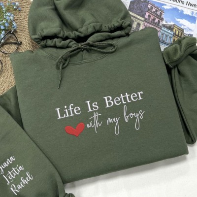 Personalised Embroidered Life Is Better With Boys Sweatshirt and Hoodie Gift For Mum