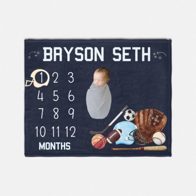 Personalised Baby Football and Sports Milestone Blanket
