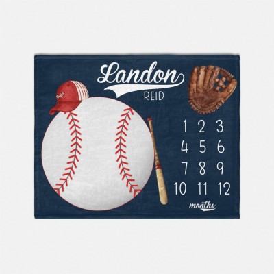 Personalised Baby Baseball Milestone Blanket Newborn Toddler Gift