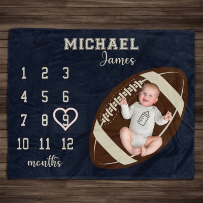 Personalised Baby Football and Sports Milestone Blanket Baby Shower Gift