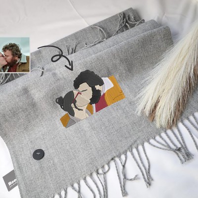 Personalised Embroidered Full Colour Portrait Scarf Valentines Day Anniversary Gift