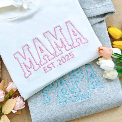 Personalised Embroidered Mum Sweatshirt with Kid Names Pregnancy Announcement Gift