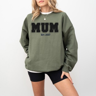 Personalised Embroidered Mum Sweatshirt with Kid Names Pregnancy Announcement Gift