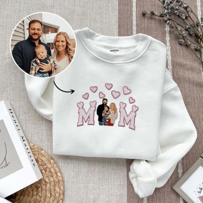 Custom Embroidered Mum Portrait From Photo Sweatshirt Gift For Mum