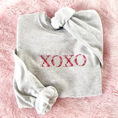 Personalised Embroidered Floral XOXO Valentine's Sweatshirt Gift for Her