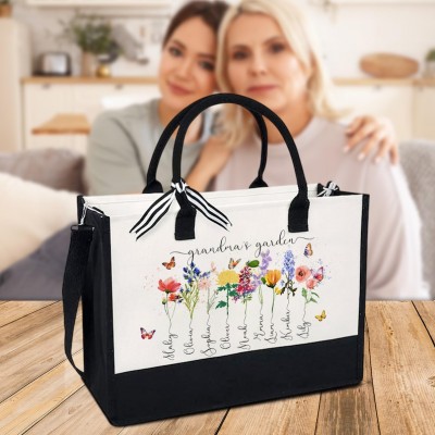 Personalised Birth Month Flower Canvas Tote Bag Mother's Day Gift