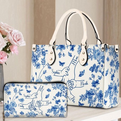 Personalised Leather Handbag with Kids Hands Mother's Day Bag Gift