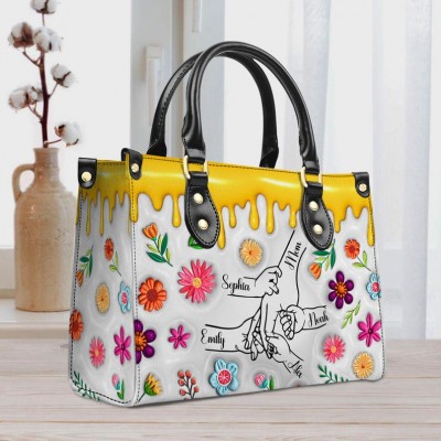 Personalised Leather Handbag with Kids Hands Mother's Day Bag Gift