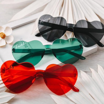 Personalised Sophisticated Heart Shaped Hen Party Shades Stylish Rimless Sunglasses