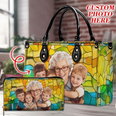 Personalised Photo Leather Handbag Mother's Day Bag Gift