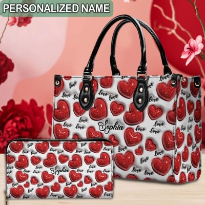 Personalised Puffy Red Glitter Love Heart Handbag Mother's Day Gift