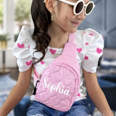 Personalised Quilted Sling Bag for Kid Toddler Crossbody Hearts Bag