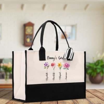 Personalised Birth Month Flower Canvas Tote Bag Mother's Day Gift