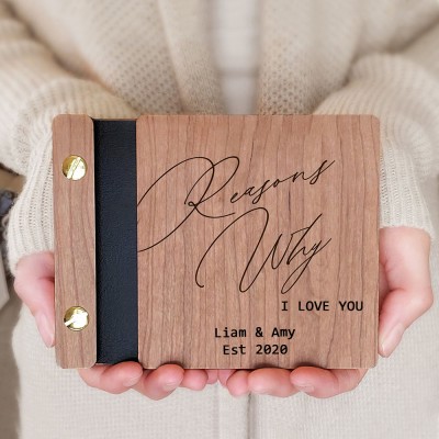 Personalised Reasons Why I Love You Wooden Photo Album Valentine's Day Anniversary Gift