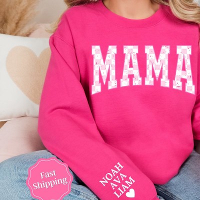 Custom Mama Sweatshirt with Kids Names on Sleeve