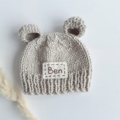  Newborn Winter Hat Knitted Personalized Newborn Boy Girl Bear Hat with Custom Name