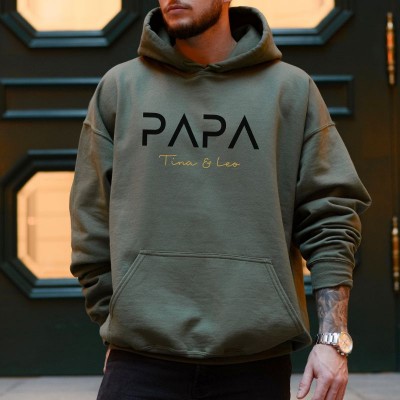 Personalised PAPA Sweatshirt Hoodie with Kid's Names XMAS Gift For Him