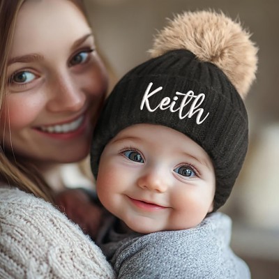 Custom Newborn Baby Pom Beanie Hat Unisex Toddler Hat