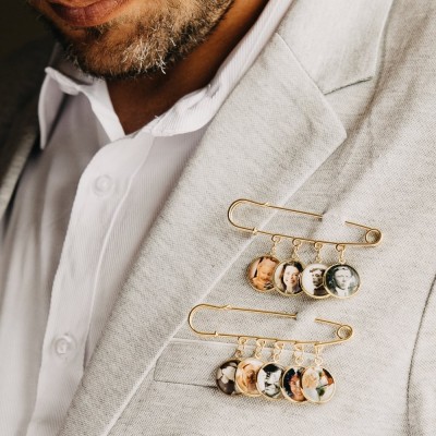Personalised Wedding Photo Lapel Pin Memorial Boutonniere Pin for Men Suit Groom Gift