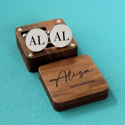 Personalised  Cufflinks Tie Clip Box Engraved Groomsmen Cufflinks