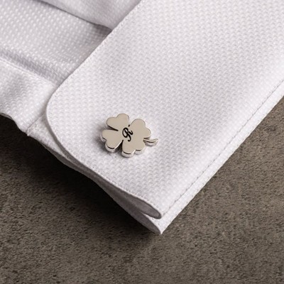 Personalised Four Leaf Clover Cufflinks Engraved Initial Cufflinks