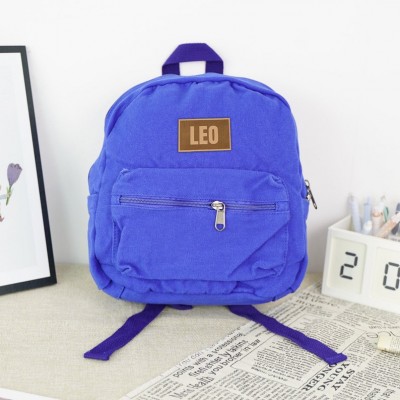 Personalised Leather Patch Canvas Backpack Fashion Backpack for Boys and Girls