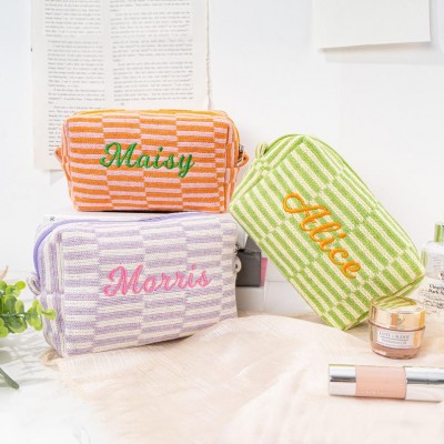 Personalised Embroidered Checkered Makeup Bag Bach Party Favors