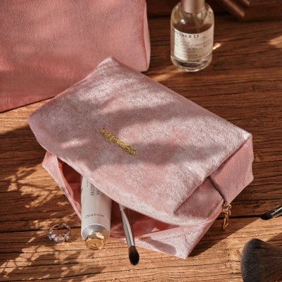 Custom Name Velvet Makeup Bag Travel Toiletry Bag Wedding Gift for Her