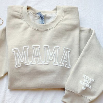 Personalized Mama Sweatshirt with Kid Names on Sleeve Mothers Day Gift