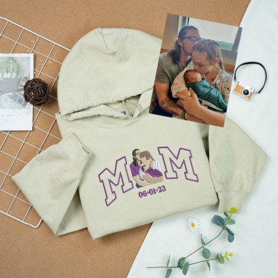 Personalised Embroidered Mum and Kids Portrait Hoodie Gift For Mum
