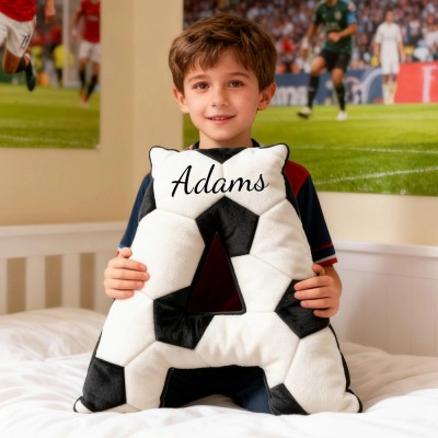 Personalised Soccer Theme Initial Pillow with Kids Name Sports Fans Xmas Gift