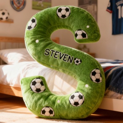 Personalised Soccer Field Initial Pillow with Kids Name Sports Lover Xmas Gift
