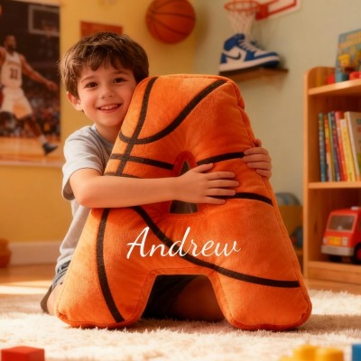 Personalised 3D Print Basketball Letter Shaped Pillow with Kids Name Sports Fans Xmas Gift