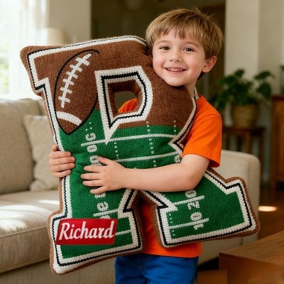 Personalised Football Field Initial Pillow with Kids Name Sports Fans Xmas Gift