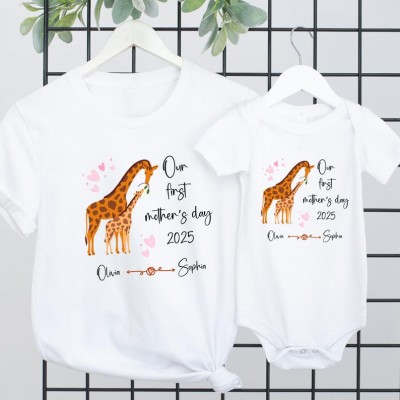 Personalised Our First Mother's Day Giraffes Matching Shirts Set Mother's Day Gift