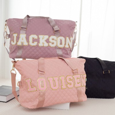 Personalised Travel Bags with Name Chenille Letter Travel Bag for Her