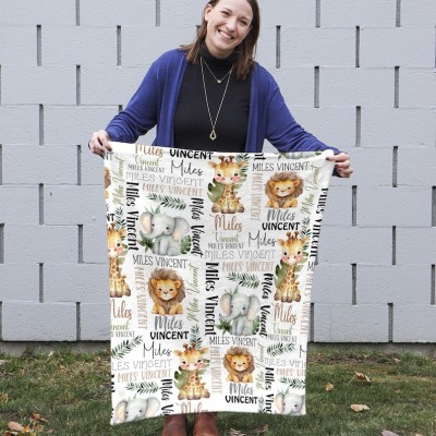Personalized Animal Baby Name Blanket – Perfect for Baby Showers & Christmas Gifts
