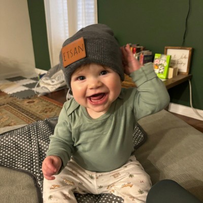 Custom Beanie for Kids Leather Patch Beanies Personalized Gift for Kids Christmas Gifts