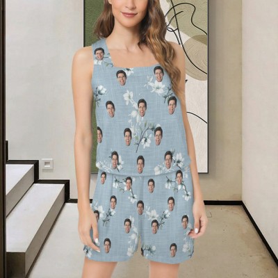 Custom Face Blue Womens 2 Piece Pajama Sets Dress Gift for Her